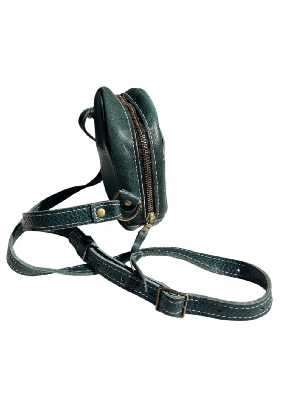 Vintage Portland Leather Round Rare Teal Green Leather Crossbody Bag